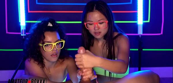  Amateur Boxxx - Lulu Chu and Ella Cruz Give Neon Handjob